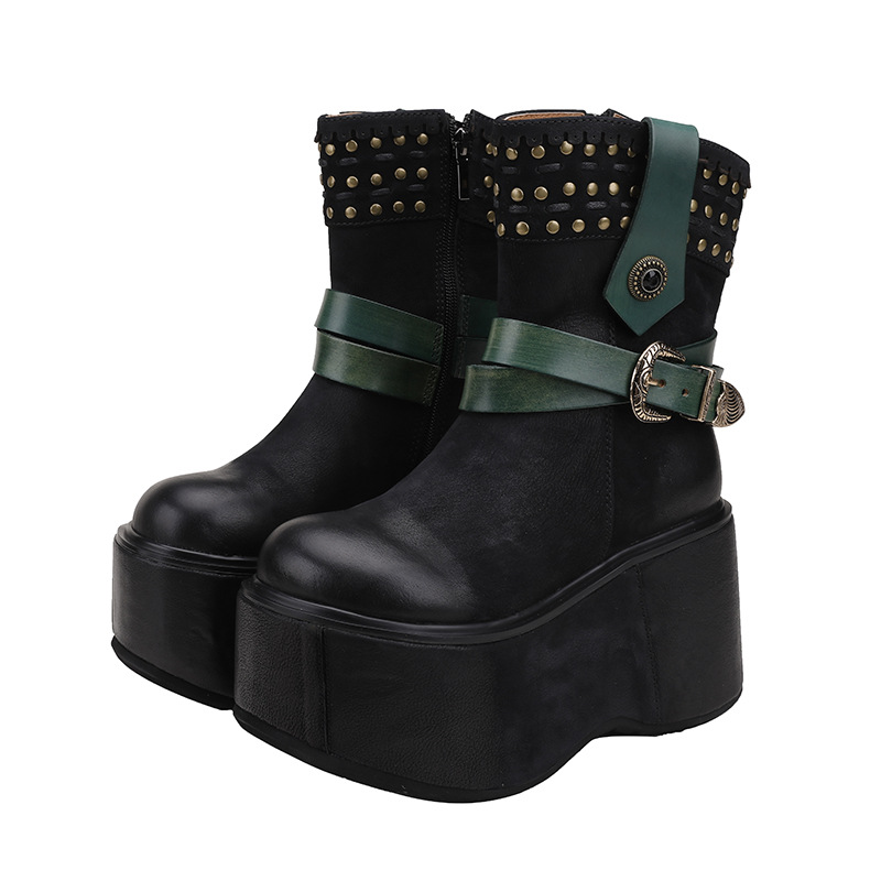 Handcrafted British Style Washed Cowhide Boots