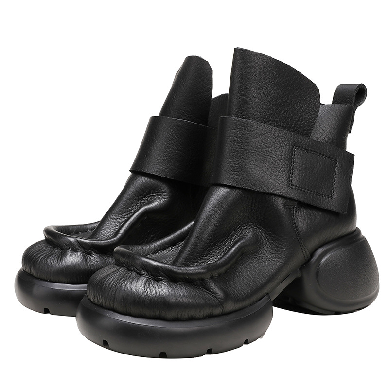 Velcro Closure Chunky Heel British Style Mid-Calf Boots