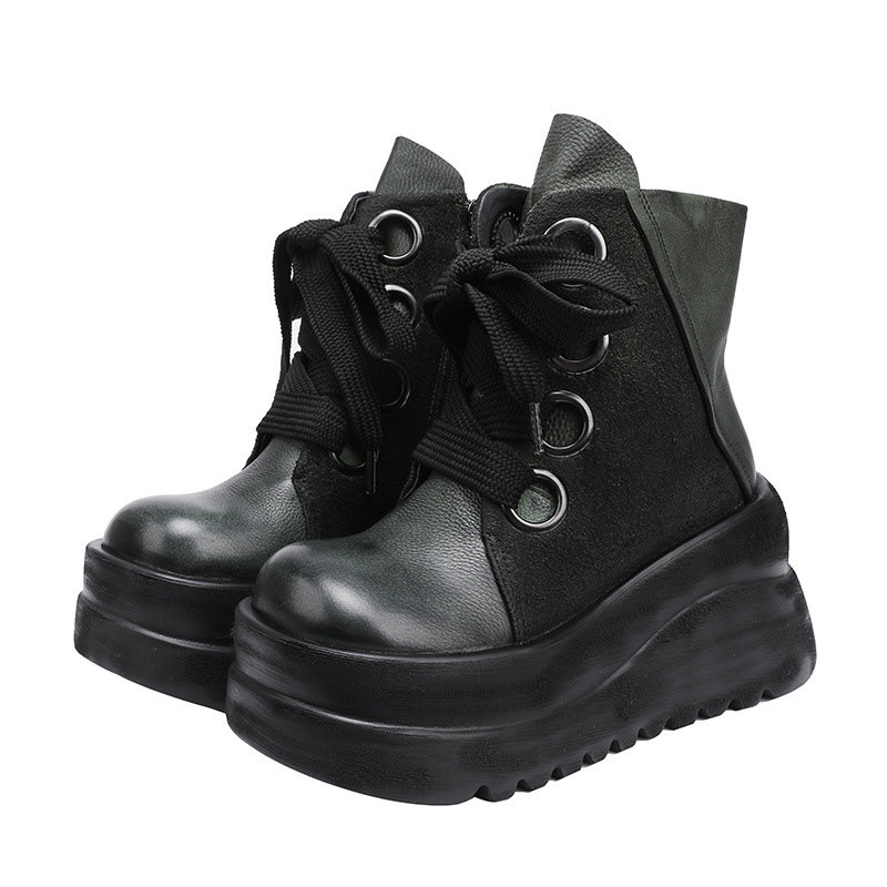 Lace-Up Martin Boots with Thick Soles, Soft and Lightweight Cowhide Leather Short Boots
