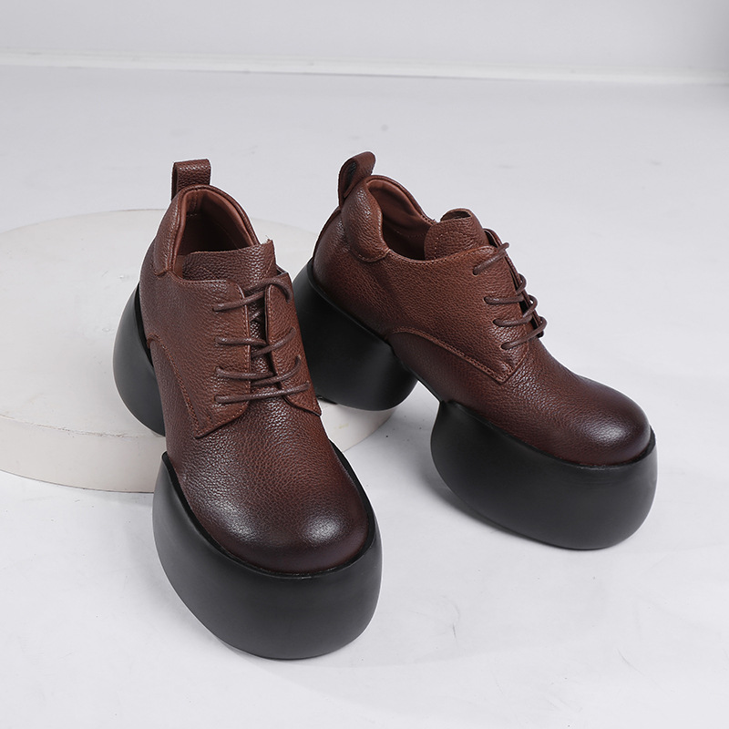 Vintage Round Toe Lace-Up Chunky Heel Short Boots