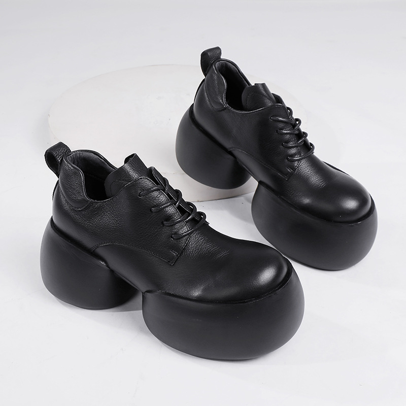 Vintage Round Toe Lace-Up Chunky Heel Short Boots