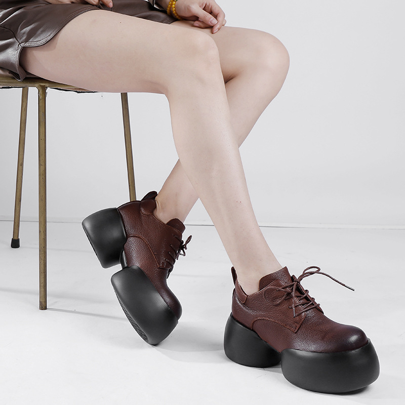 Vintage Round Toe Lace-Up Chunky Heel Short Boots