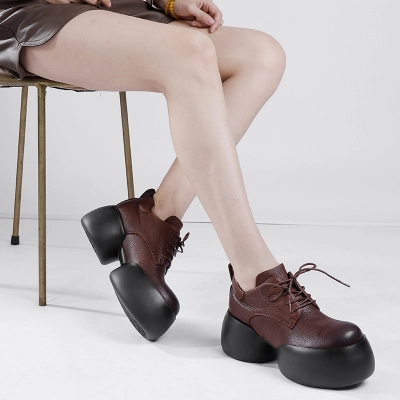 Vintage Round Toe Lace-Up Chunky Heel Short Boots 01