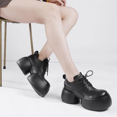 Vintage Round Toe Lace-Up Chunky Heel Short Boots 02