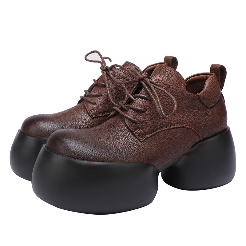 Vintage Round Toe Lace-Up Chunky Heel Short Boots