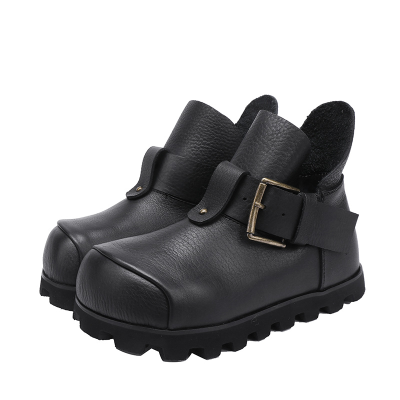 Hidden Heel Lightweight Flat Sole Vintage Casual Top Grain Leather Short Boots