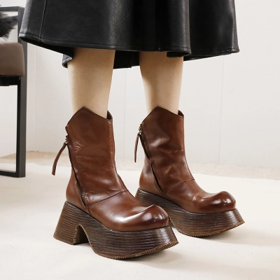 Mallard Color Coarse Heel High Heel Short Boots 01