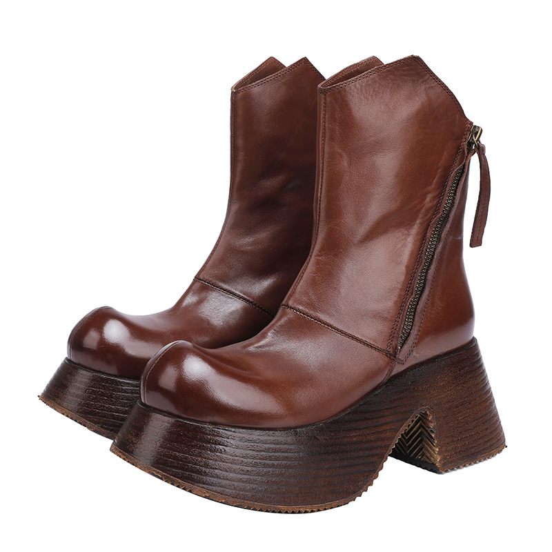 Mallard Color Coarse Heel High Heel Short Boots