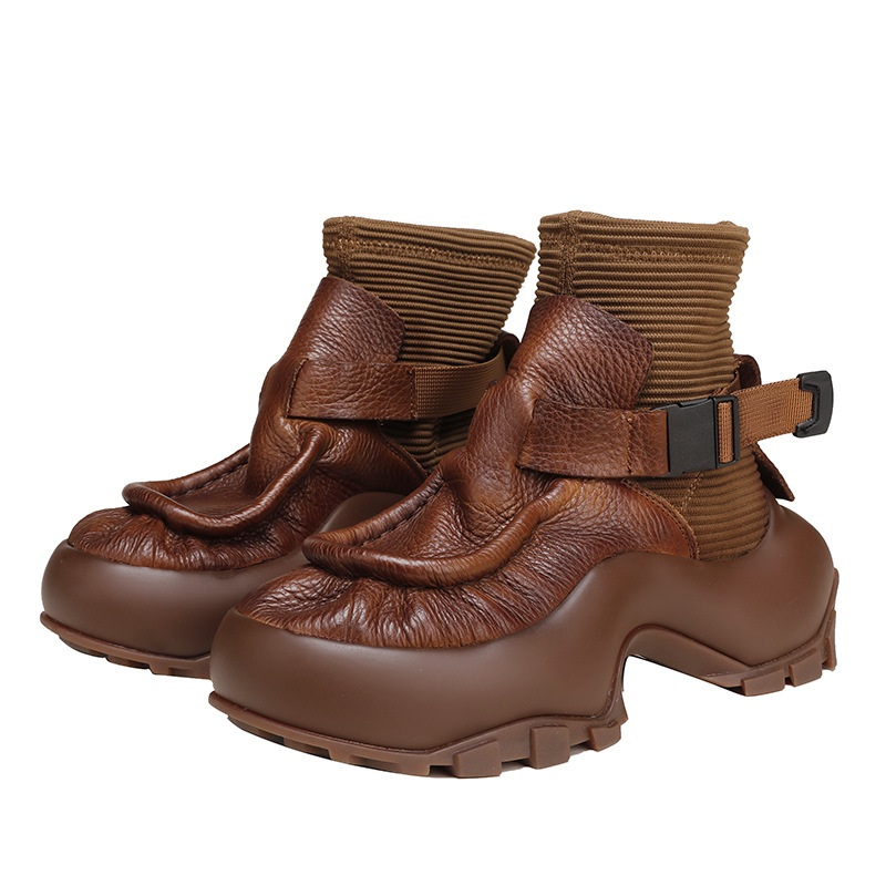 Round Toe Thick Sole Oxford Style Short Boots for Women