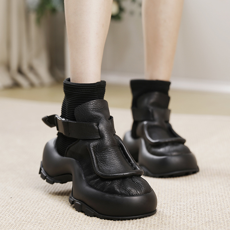 Round Toe Thick Sole Oxford Style Short Boots for Women