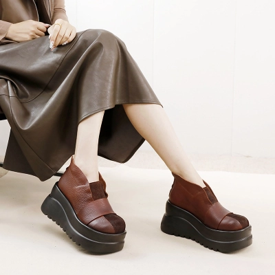 Vintage Casual Thick Sole Round Toe Short Boots 01