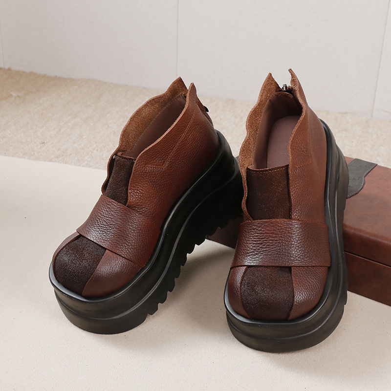 Vintage Casual Thick Sole Round Toe Short Boots