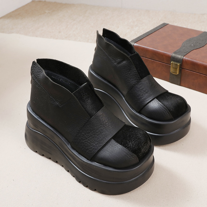 Vintage Casual Thick Sole Round Toe Short Boots