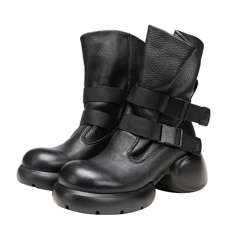 Vintage Genuine Leather Thick Sole Mid-Calf Boots