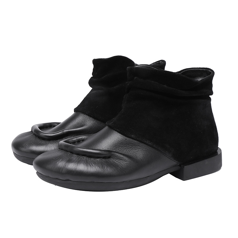 Vintage Top Grain Leather Soft Leather Flat Comfort Short Boots