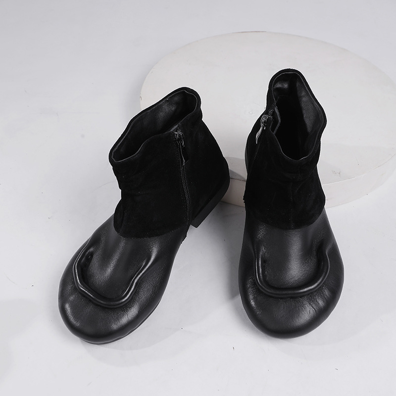 Vintage Top Grain Leather Soft Leather Flat Comfort Short Boots