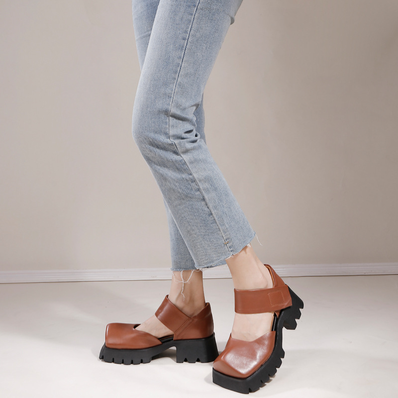 Thick Heel Hook and Loop All-Season Women's Shoes