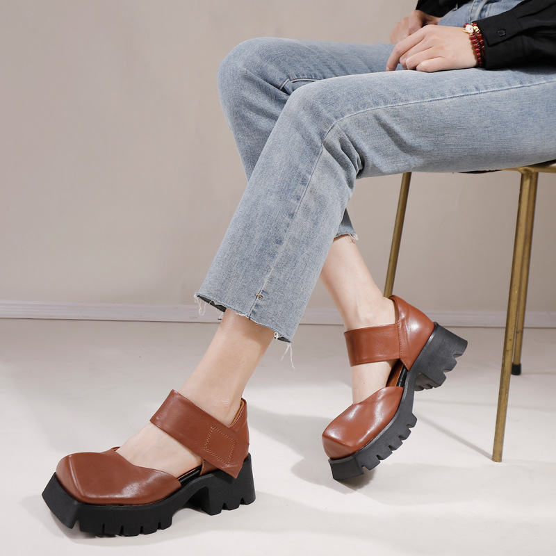 Thick Heel Hook and Loop All-Season Women's Shoes