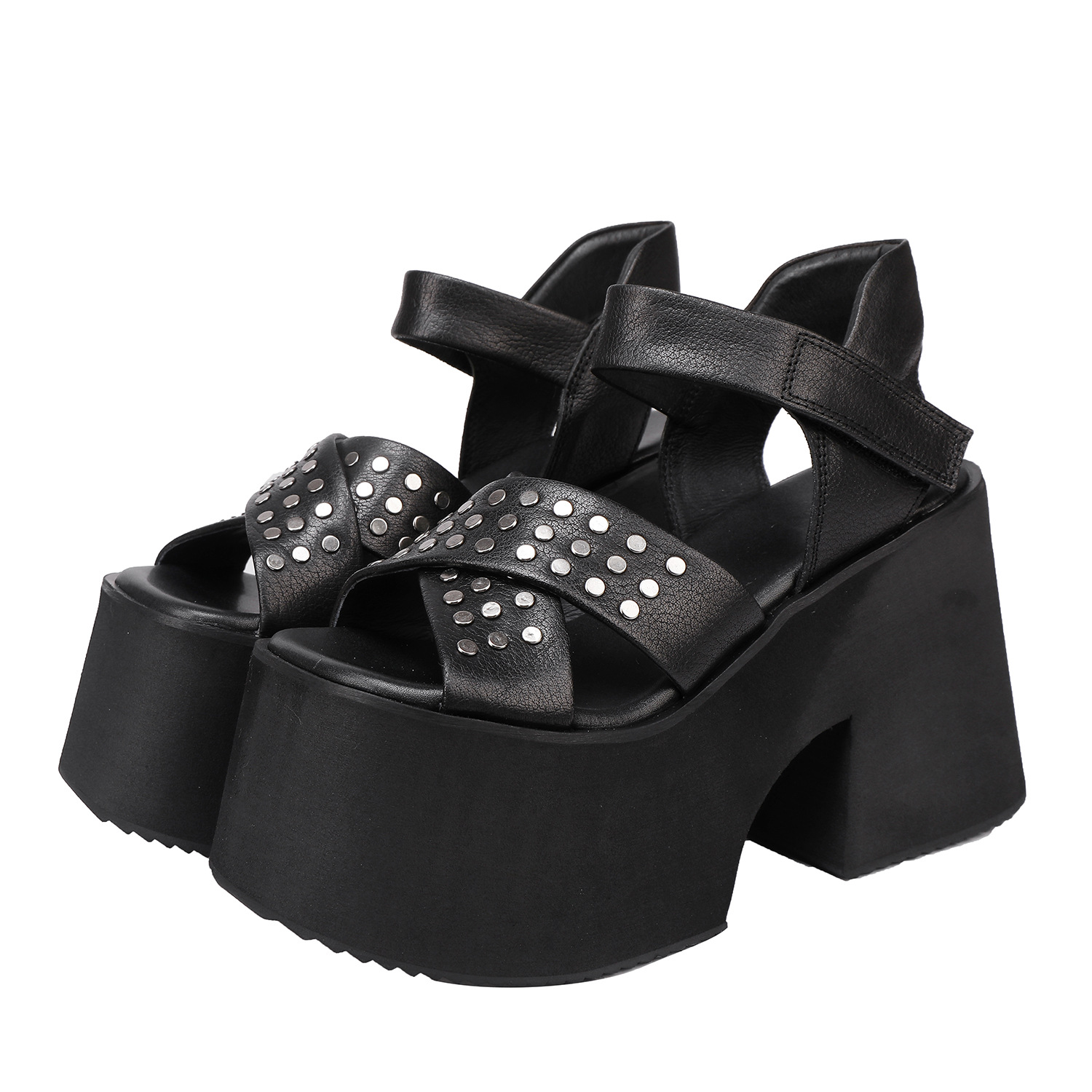 Women's Studded Super High Wedge Sole Platform Roman Sandals for Petite Figures