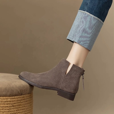 Flat Vintage Round Toe Suede Comfort Ankle Boots for Women 01