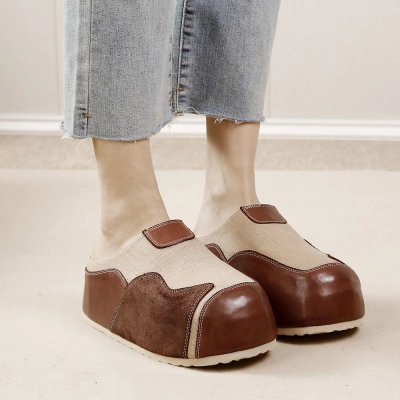 Retro Toe-Cap Hidden Heel Color-Block Stylish Casual Slippers for Women & Men 01