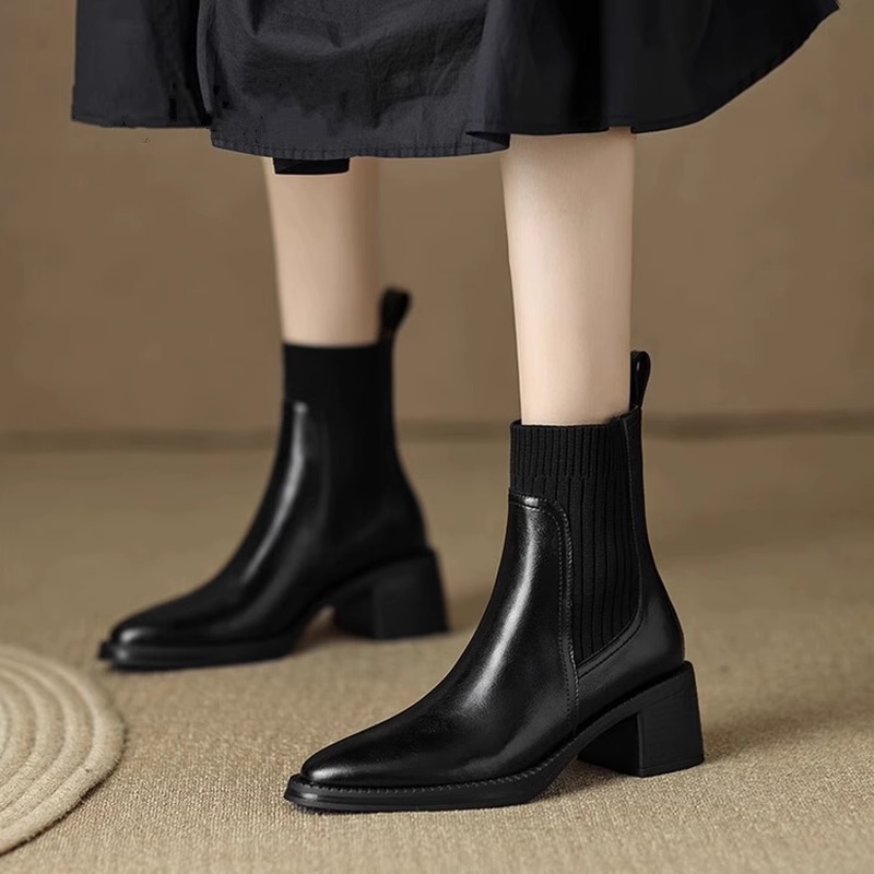 Versatile Mid Heel Chunky Ankle Sock Boots for Women