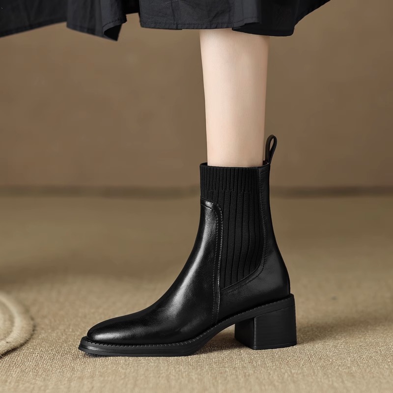 Versatile Mid Heel Chunky Ankle Sock Boots for Women
