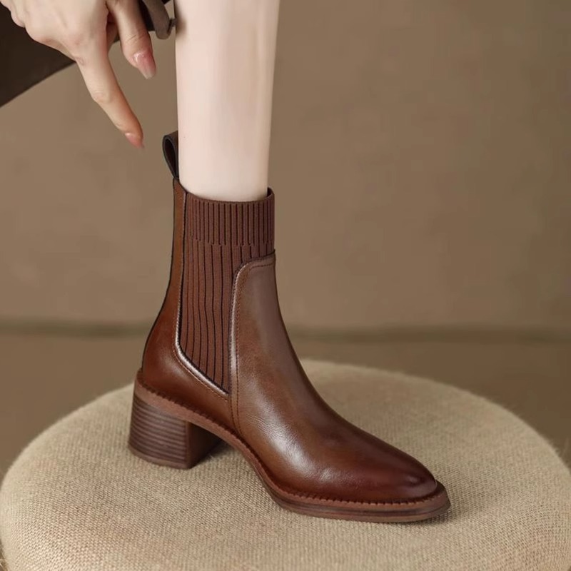 Versatile Mid Heel Chunky Ankle Sock Boots for Women