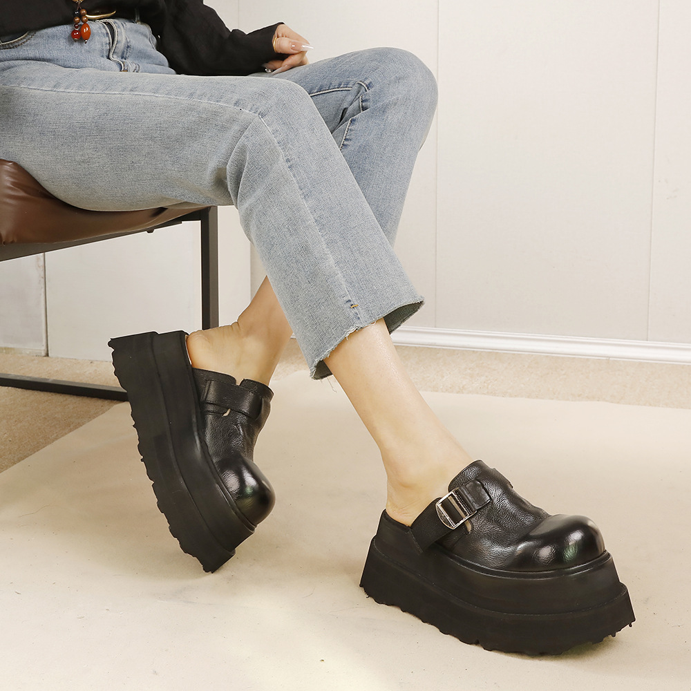 Washed Leather Outdoor Toe-Cap Thick Sole Platform Birkenstock-Style Sandals