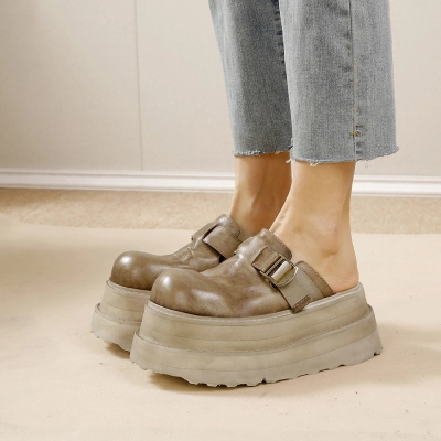 Washed Leather Outdoor Toe-Cap Thick Sole Platform Birkenstock-Style Sandals 02