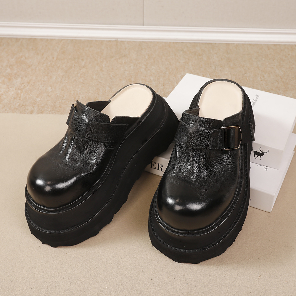 Washed Leather Outdoor Toe-Cap Thick Sole Platform Birkenstock-Style Sandals