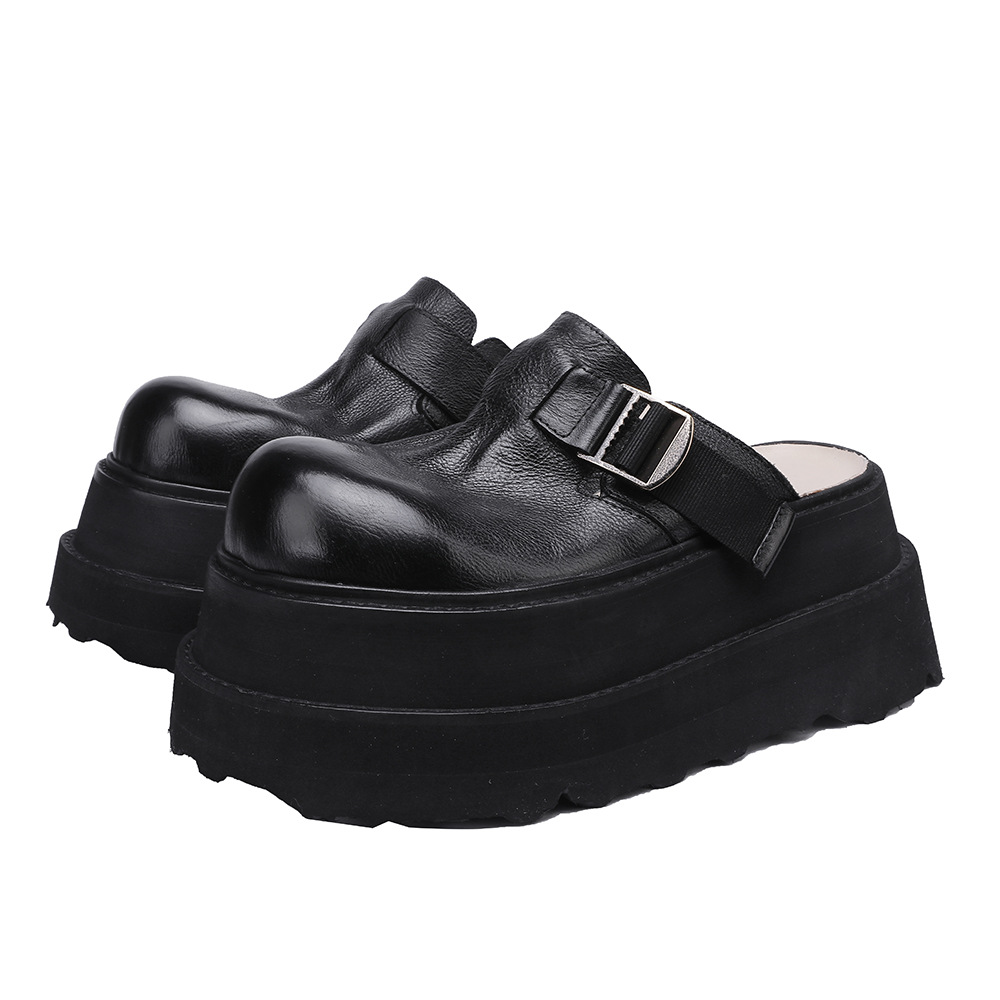 Washed Leather Outdoor Toe-Cap Thick Sole Platform Birkenstock-Style Sandals