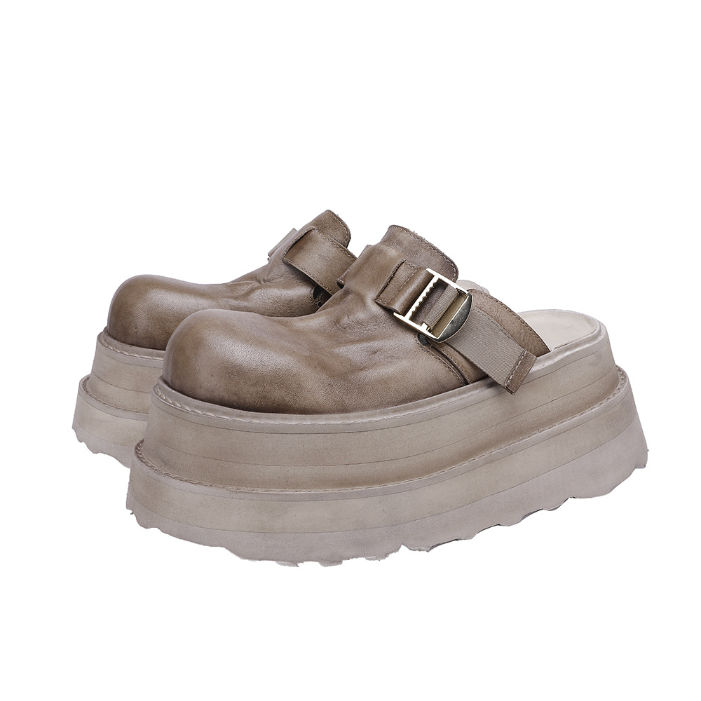 Washed Leather Outdoor Toe-Cap Thick Sole Platform Birkenstock-Style Sandals