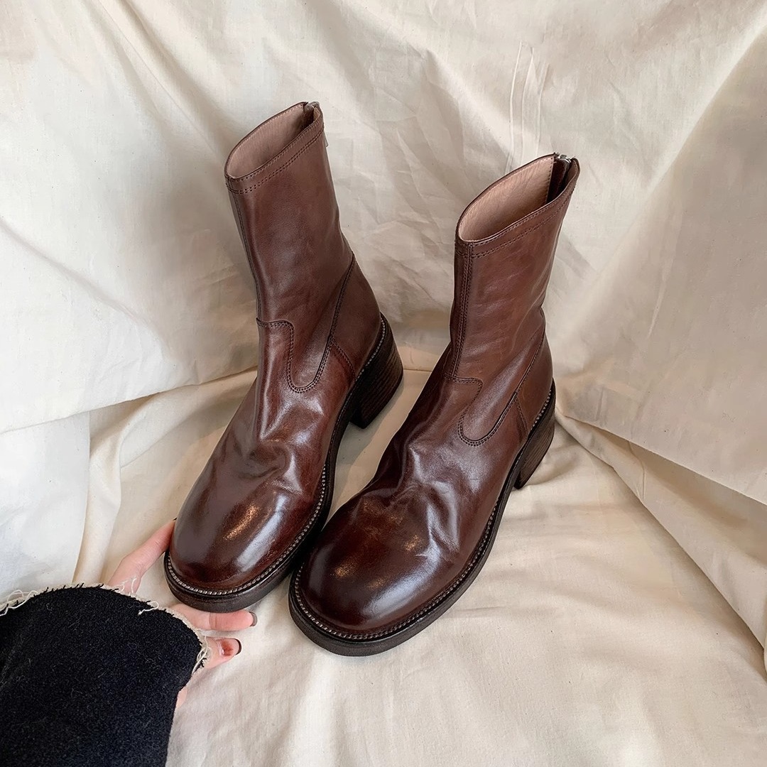 Women's British Style Genuine Leather Slim Fit Sock Boots – Autumn/Winter New Arrivals