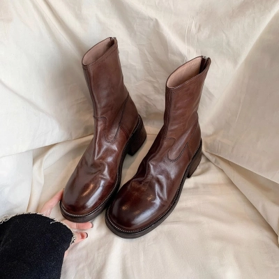 Women's British Style Genuine Leather Slim Fit Sock Boots – Autumn/Winter New Arrivals 01