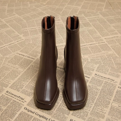 Women's Square Toe High Heel Ankle Boots – Elevate Your Style 02