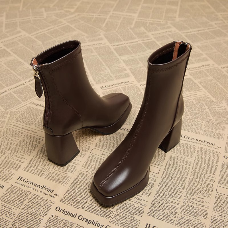 Women's Square Toe High Heel Ankle Boots – Elevate Your Style