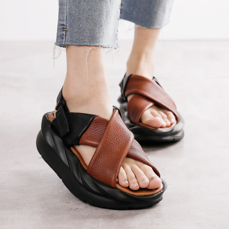 Women's Vintage Color-Block Soft Sole Comfort Walking Casual Leather Shoes