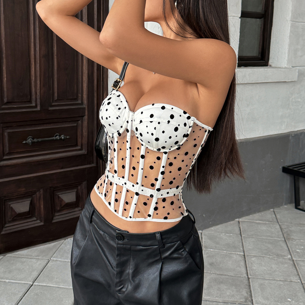 Women's Polka Dot Pink Sweet Temptation Fishbone Crop Bra Top – Cute & Slimming Bralette