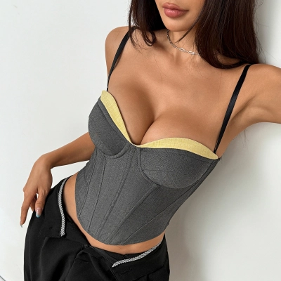 Women's Color Block Sweet Temptation Crop Bra with Fishbone Structure – Trendy Halter Neck Bralette 02