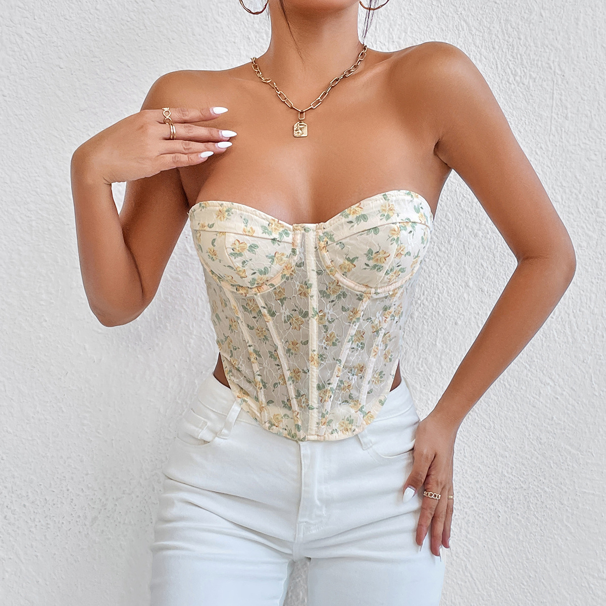 Women's Sheer Mesh Diamond Corset Bra Top with Fishbone & Wire Support – Sexy Crop Vest for Club & Festival