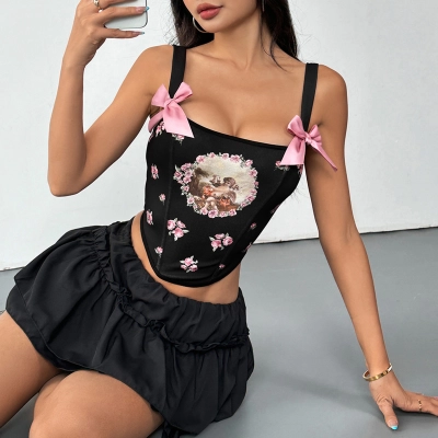 Women's Streetwear Sexy Crossback Crop Bra with Fishbone Print 02