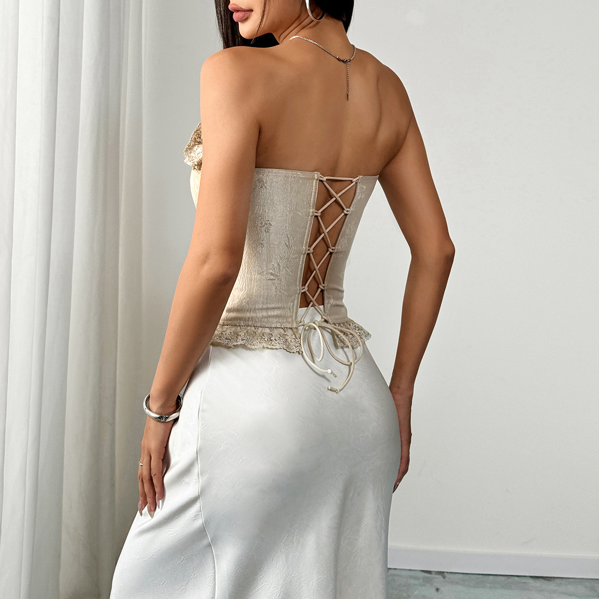 Girly Sweet - Spicy Fishbone Camisole with Lace Trim