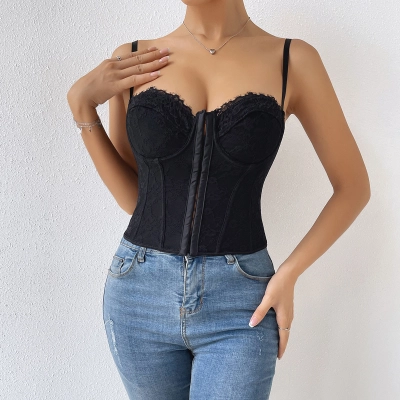 Solid Color Lace Strapless Fishbone Underwire Bustier Crop Top with Back Hook Closure – Elegant & Seductive Women’s Vest 02