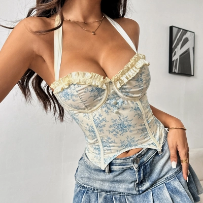 Seductive Low - Neck Floral Print Backless Crop Top 01