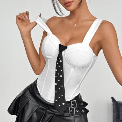 Sweet & Spicy Sexy Tube Top with 3D Bust Shape, Waist Cincher, Fishbone Lacing & Bow Tie Strap – Trendy Women’s Crop Vest 01
