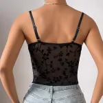 Spicy Low-Cut Sheer Tube Crop Top with Fishbone Lacing, Mesh Panels & Waist Cincher – Trendy Women’s Sexy Vest