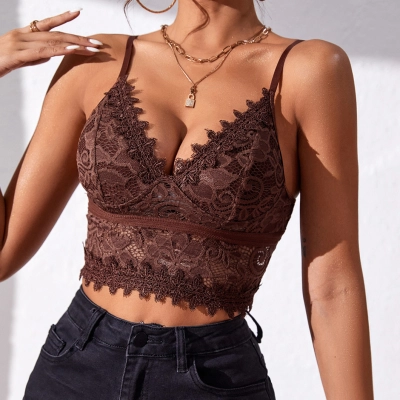 Sexy Lace Deep V Halter Neck Crop Top – Elegant Western Style Bustier Vest for Women 01
