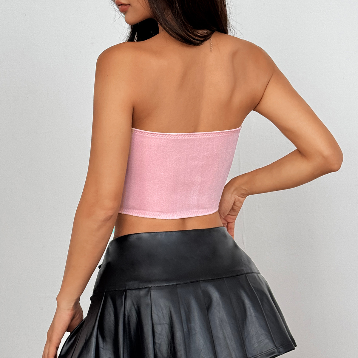 Vintage Velvet & Pearl Chain Strapless Fishbone Bustier Corset for Women – Elegant Sexy Crop Vest