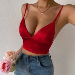 Seductive Solid Color Low-Cut Halter Crop Top with Open Back – Trendy Western Style Bustier Vest for Women